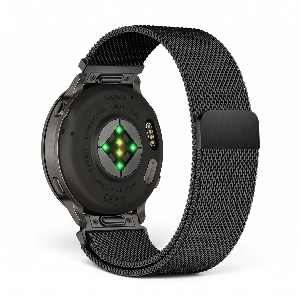 Bracelet Alvéole milanais acier noir, vue de face 2 - Garmin Quick Release 20mm | Clipz-it