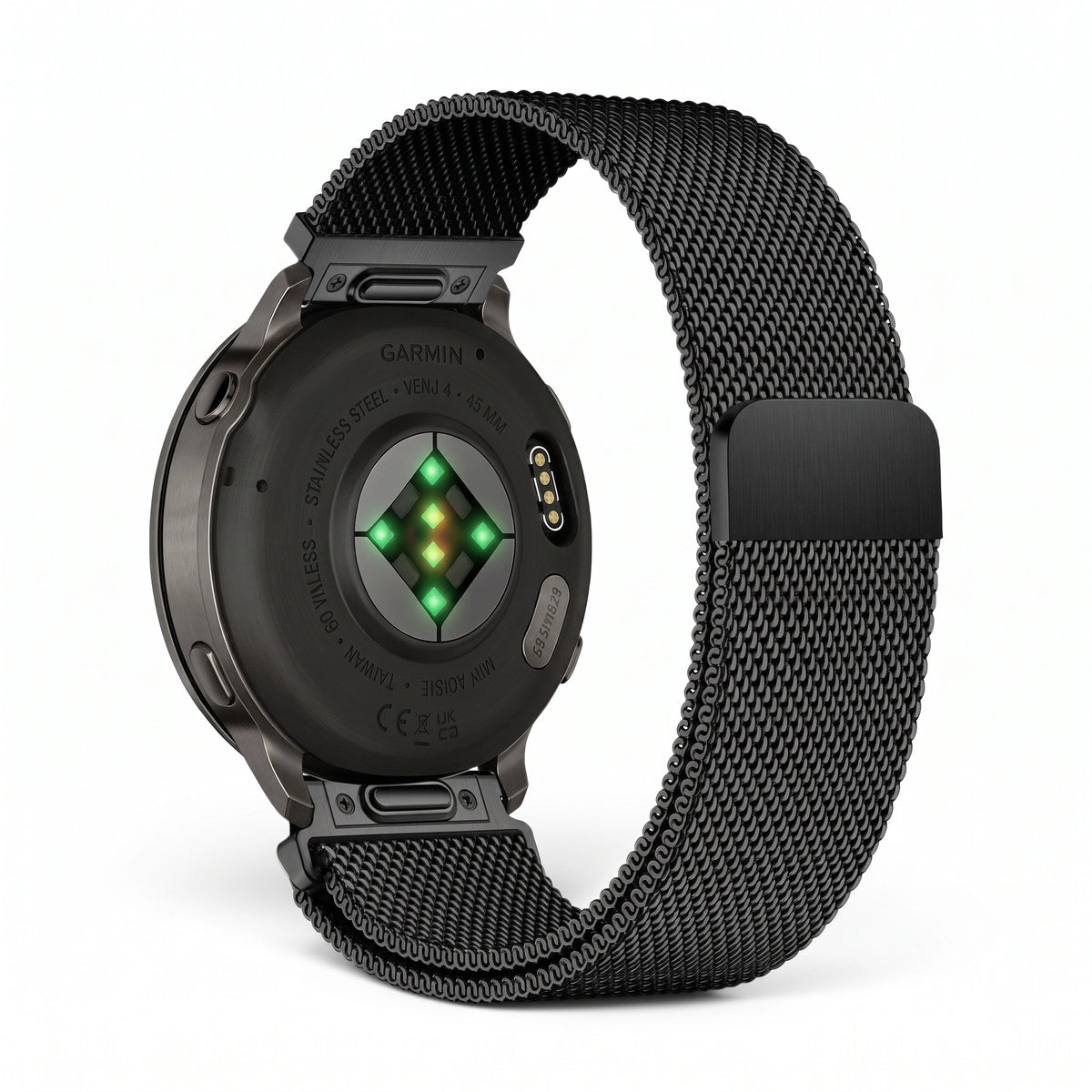 Bracelet Alvéole milanais acier noir, vue de face 2 - Garmin Quick Release 20mm | Clipz-it