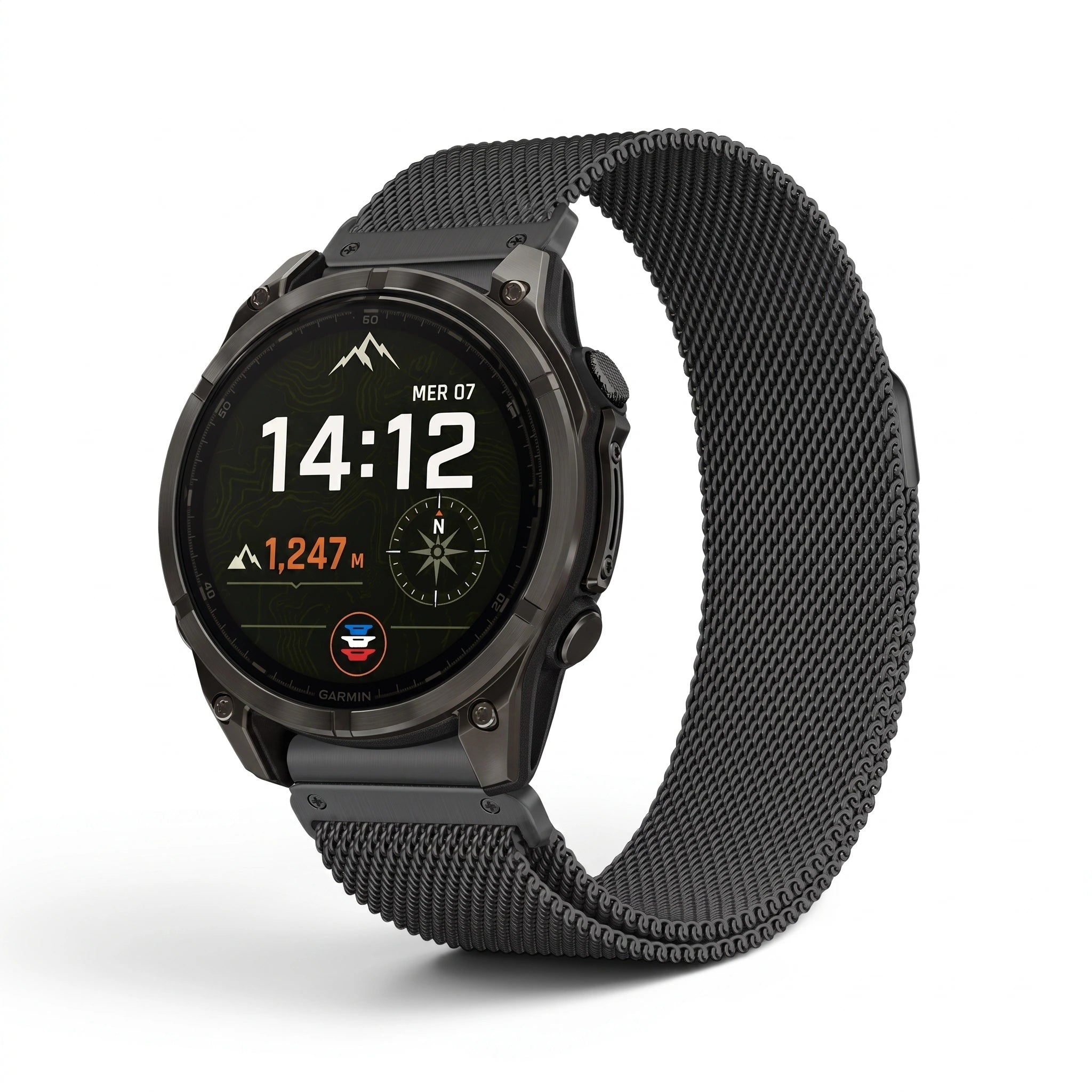 Bracelet Alvéole milanais acier noir, vue de face - Garmin Quick Release 20mm | Clipz-it