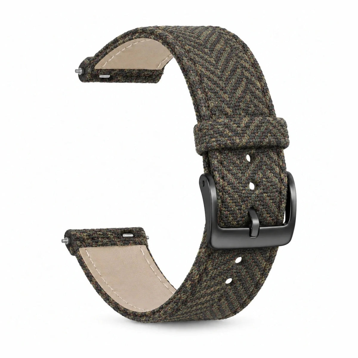 Highland tweed & leather strap green with black buckle, view 3 - Garmin Quick-Release 20 mm | Clipz-it
