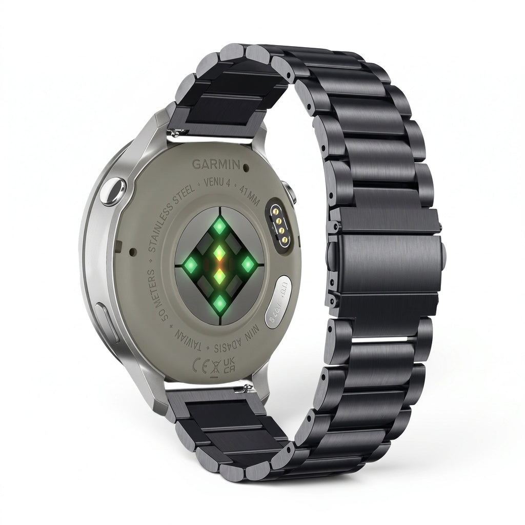 Bracelet Maillon acier inoxydable acier noir, vue de face 2 - Garmin Quick Release 20mm | Clipz-it