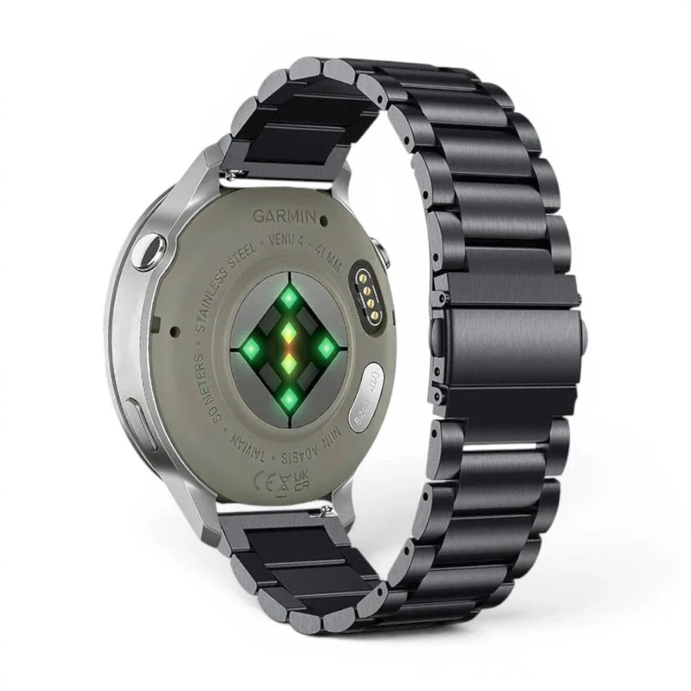 Bracelet Maillon acier inoxydable acier noir, vue de face 2 - Garmin Quick Release 20mm | Clipz-it