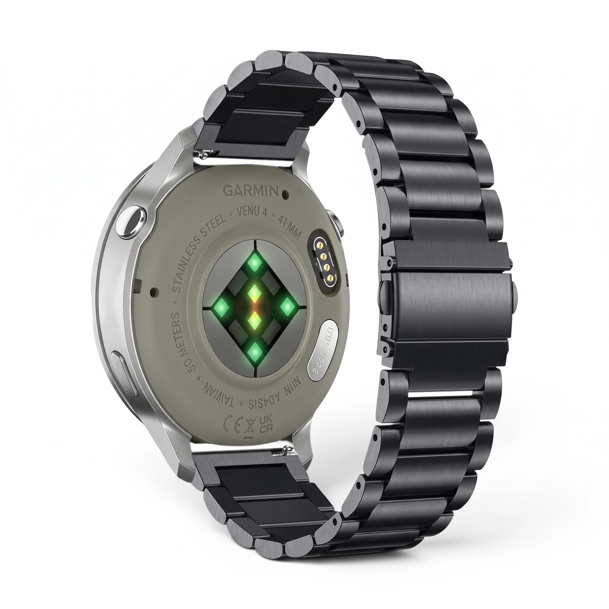 Bracelet Maillon acier inoxydable acier noir, vue de face 2 - Garmin Quick Release 20mm | Clipz-it