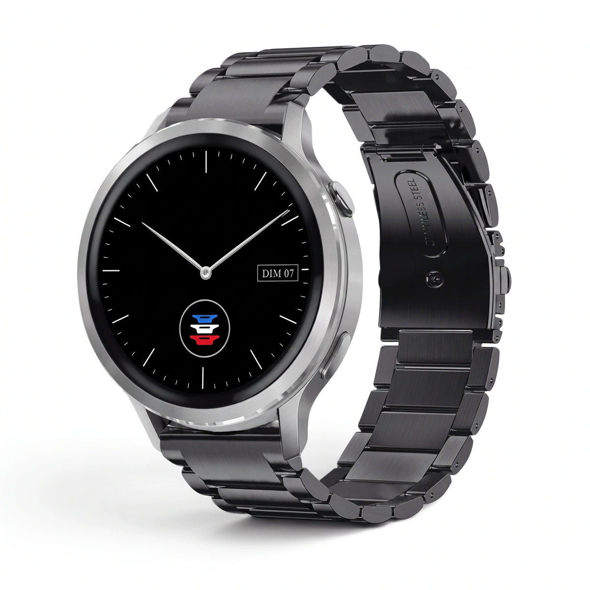 Bracelet Maillon acier inoxydable acier noir, vue de face - Garmin Quick Release 20mm | Clipz-it