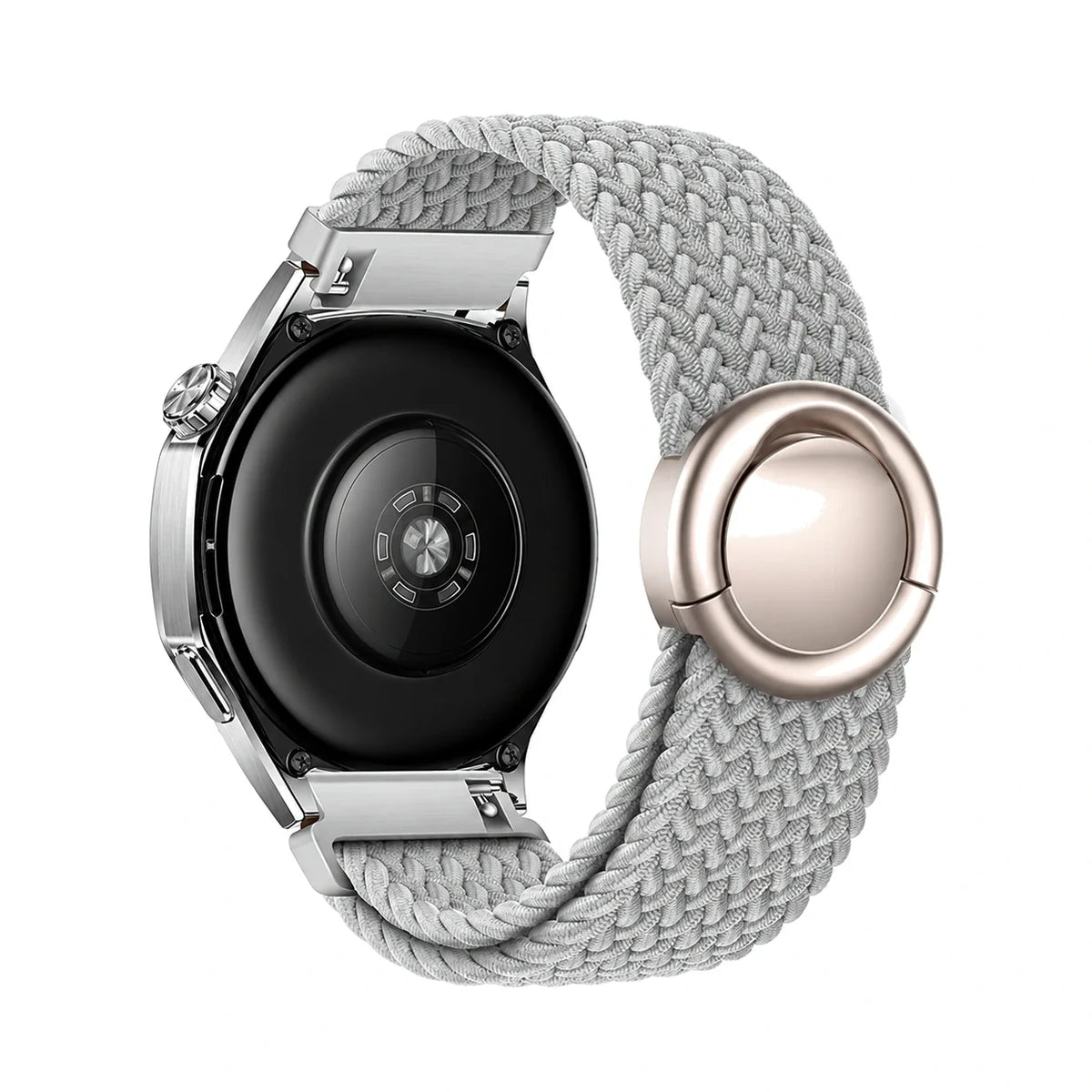 Natte flätat nylonarmband, blanc perle, sett bakifrån - Garmin snabbfäste 20 mm
