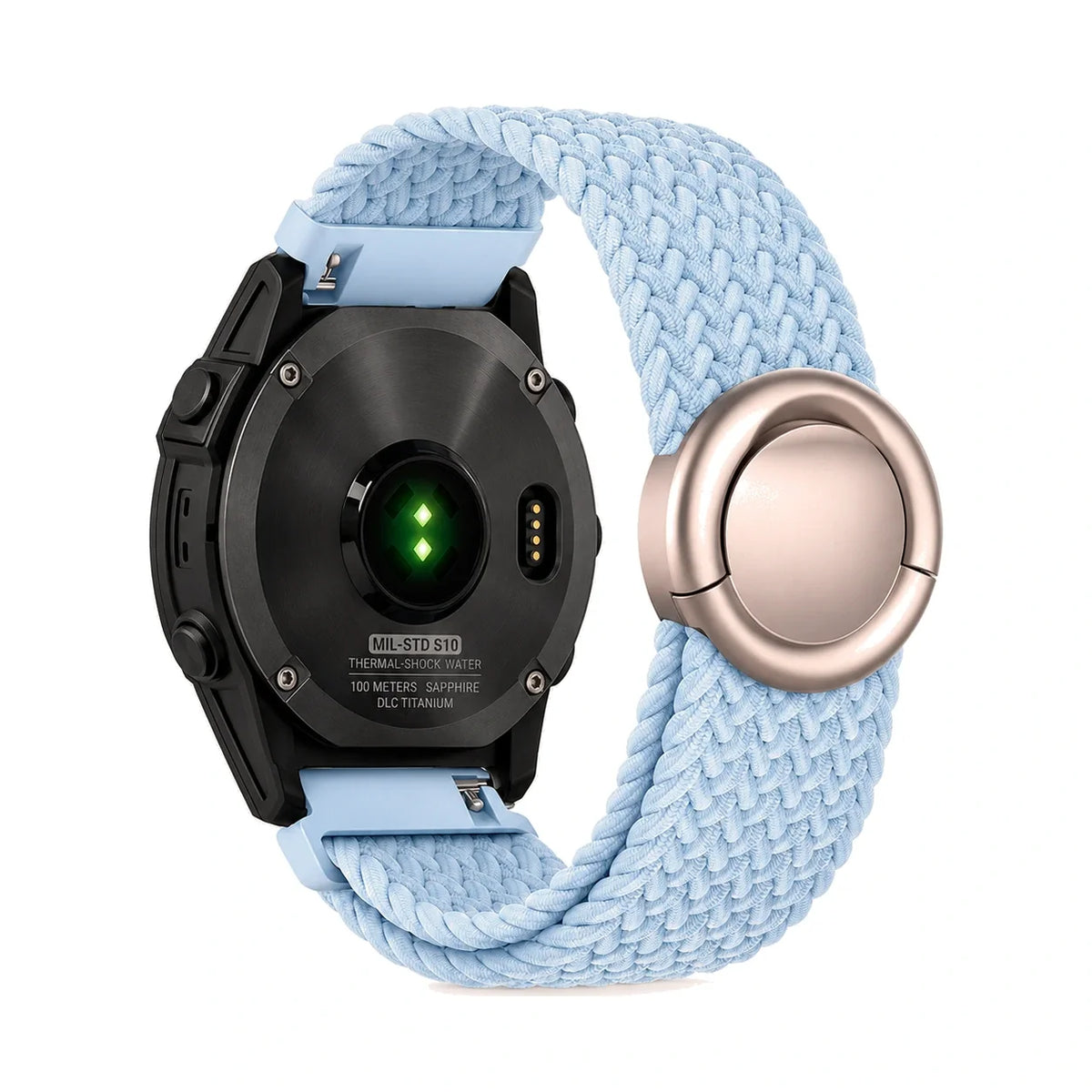 Natte flätat nylonarmband, bleu ciel, sett bakifrån - Garmin snabbfäste 20 mm