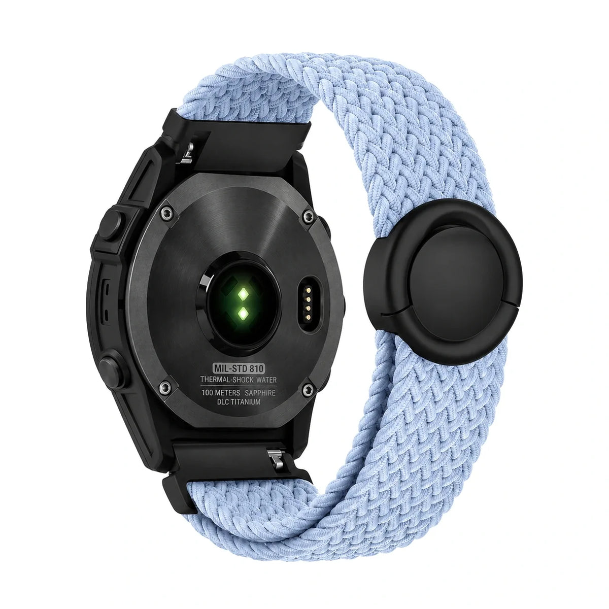 Natte flätat nylonarmband, bleu glacier, sett bakifrån - Garmin snabbfäste 20 mm