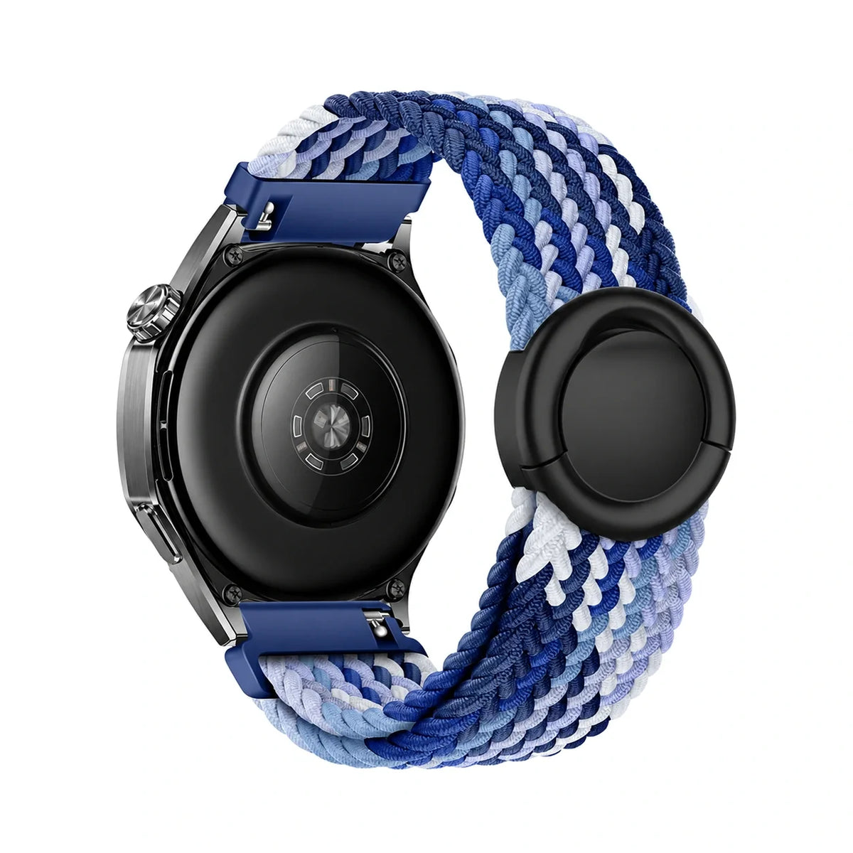 Natte flätat nylonarmband, bleu myrtille, sett bakifrån - Garmin snabbfäste 20 mm