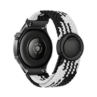 Natte flätat nylonarmband, noir et blanc, sett bakifrån - Garmin snabbfäste 20 mm