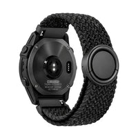 Natte flätat nylonarmband, noir étoilé, sett bakifrån - Garmin snabbfäste 20 mm