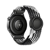 Natte flätat nylonarmband, noir, gris et blanc, sett bakifrån - Garmin snabbfäste 20 mm