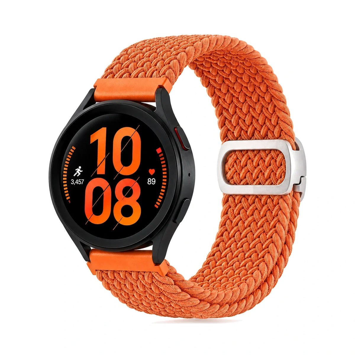 Natte flätat nylonarmband, orange, sett framifrån - Garmin snabbfäste 20 mm
