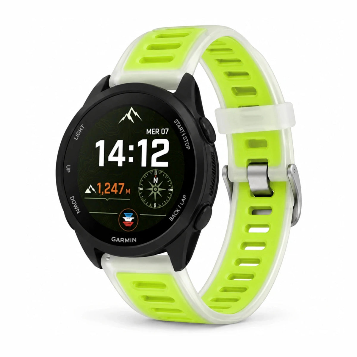 Pasek Prism, silikon półprzezroczysty, limonkowy, widok z przodu - Garmin Quick Release 20 mm | Clipz-it