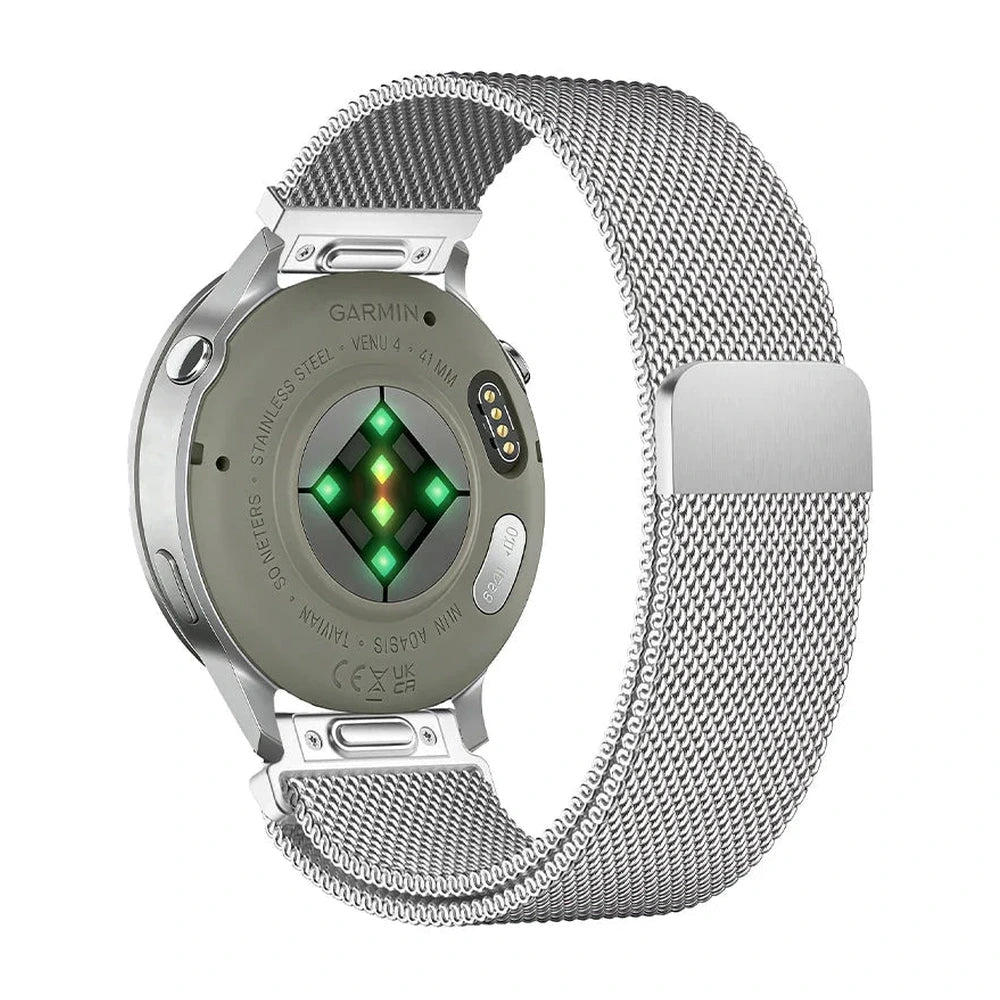 Bracelet Alvéole milanais acier argent, vue de face 2 - Garmin Quick Release 22mm | Clipz-it