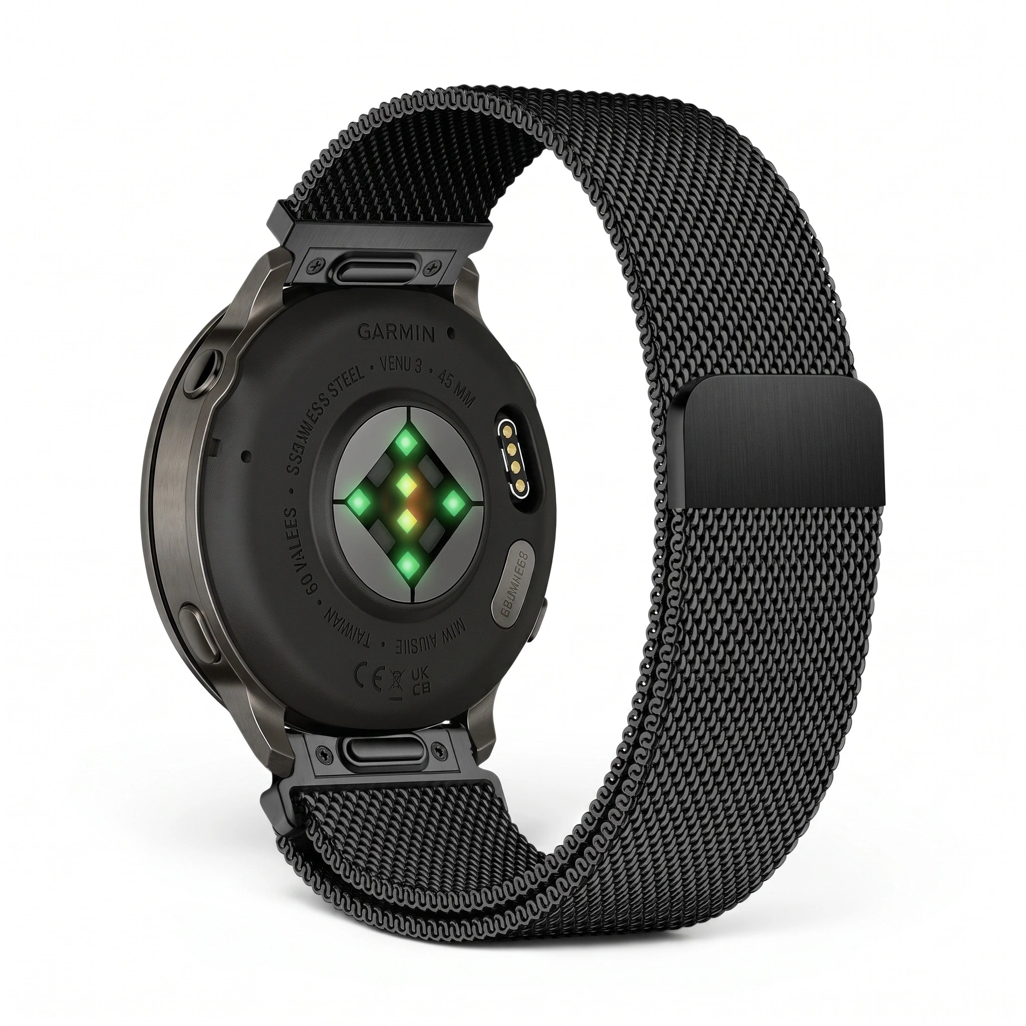 Bracelet Alvéole milanais acier noir, vue de face 2 - Garmin Quick Release 22mm | Clipz-it