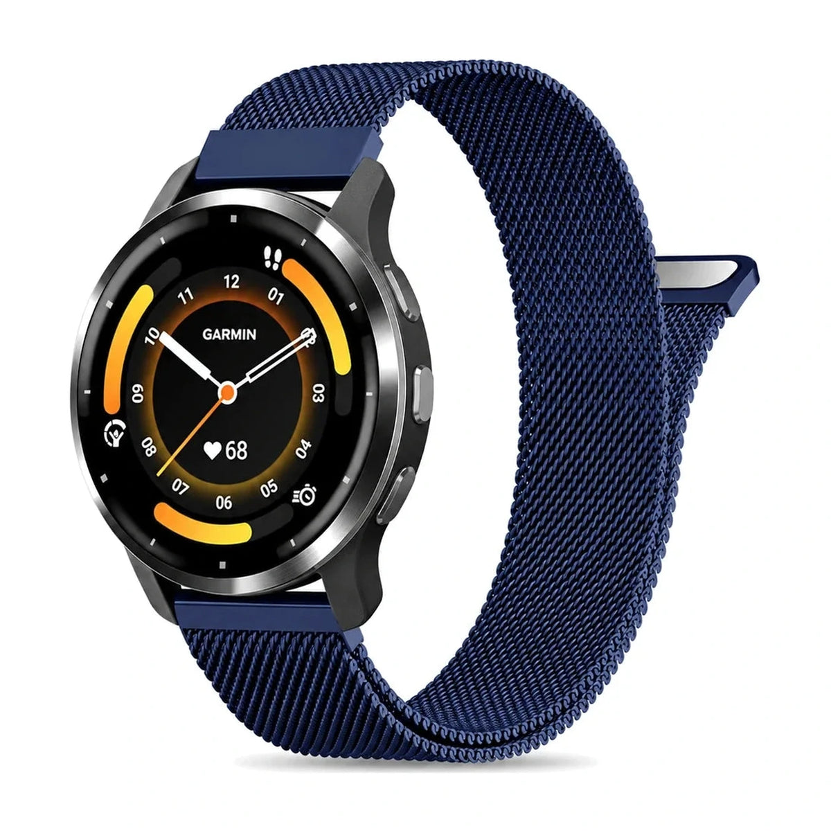 Bracelete Fantaisie em malha milanesa azul-noite, vista de frente - Garmin de libertação rápida 22 mm