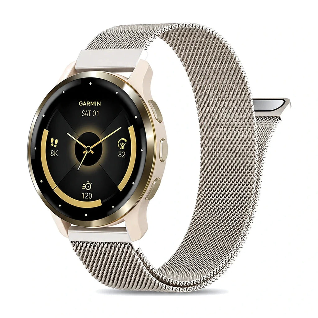 Bracelete Fantaisie em malha milanesa luz das estrelas, vista de frente - Garmin de libertação rápida 22 mm