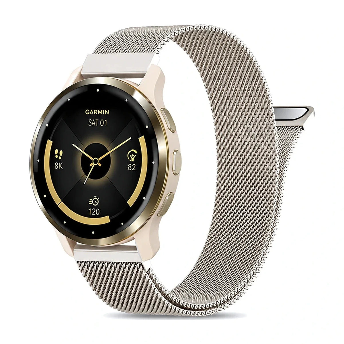Bracelete Fantaisie em malha milanesa luz das estrelas, vista de frente - Garmin de libertação rápida 22 mm