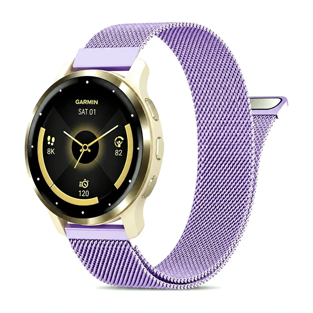 Bracelete Fantaisie em malha milanesa malva, vista de frente - Garmin de libertação rápida 22 mm