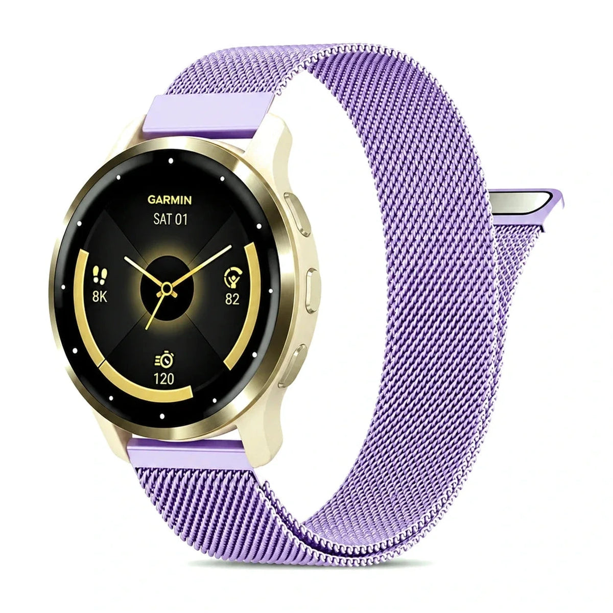 Bracelete Fantaisie em malha milanesa malva, vista de frente - Garmin de libertação rápida 22 mm