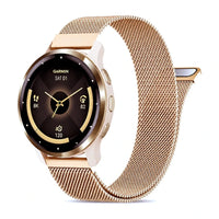 Bracelete Fantaisie em malha milanesa ouro rosa, vista de frente - Garmin de libertação rápida 22 mm