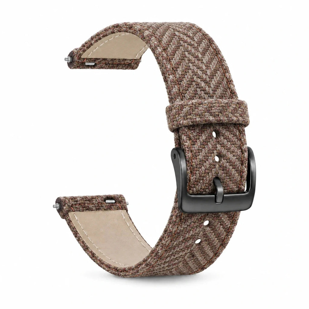 Bracelet Highland tweed & cuir beige boucle noire, vue 2 - Garmin Quick-Release 22mm | Clipz-it