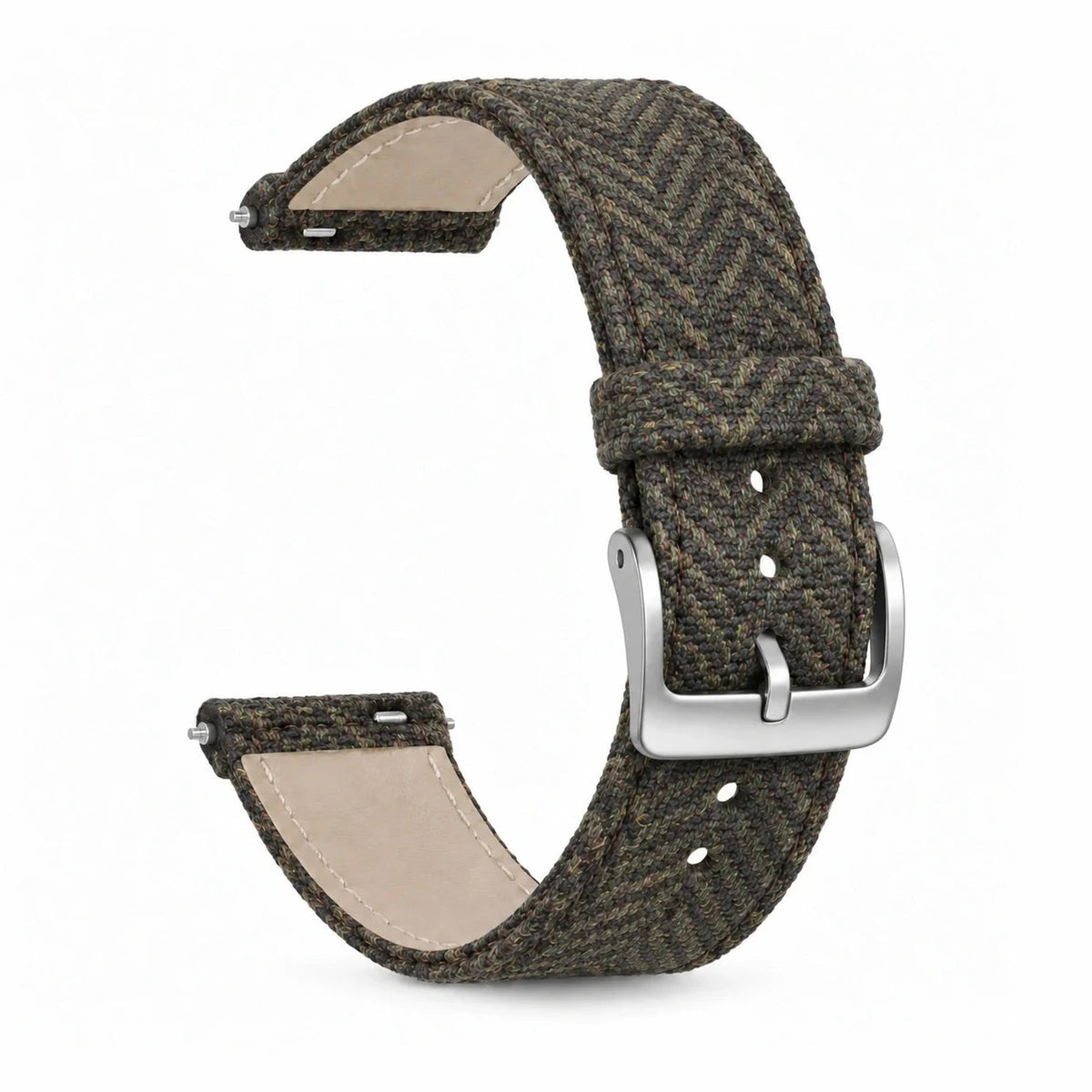 Bracelet Highland tweed & cuir vert boucle argent, vue 3 - Garmin Quick-Release 22mm | Clipz-it