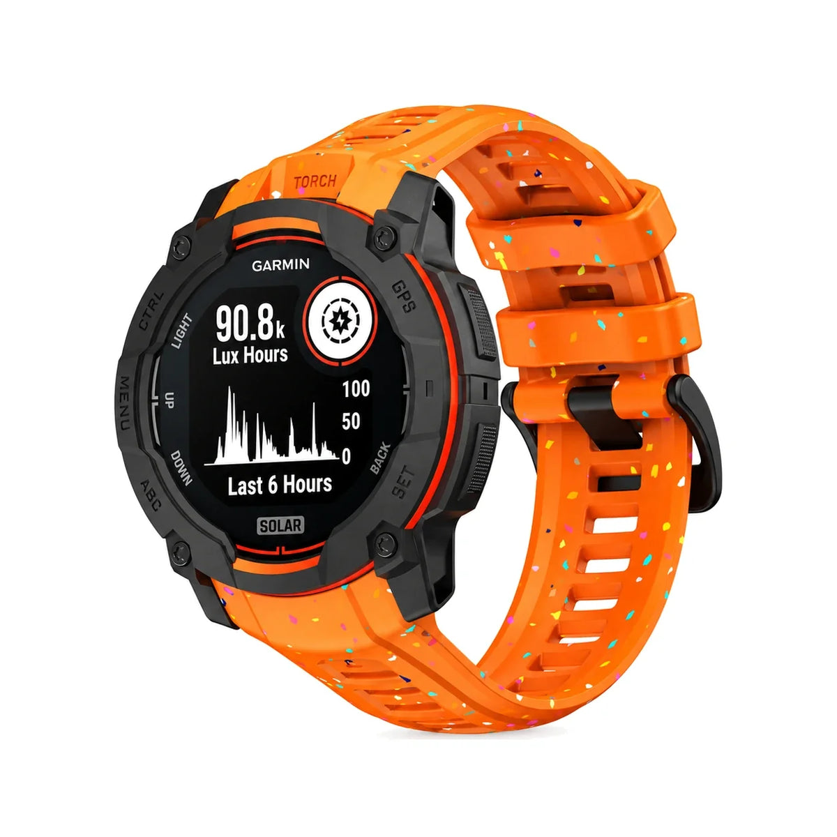 Lumen silicone strap, orange, front view - Garmin Quick Release 22mm