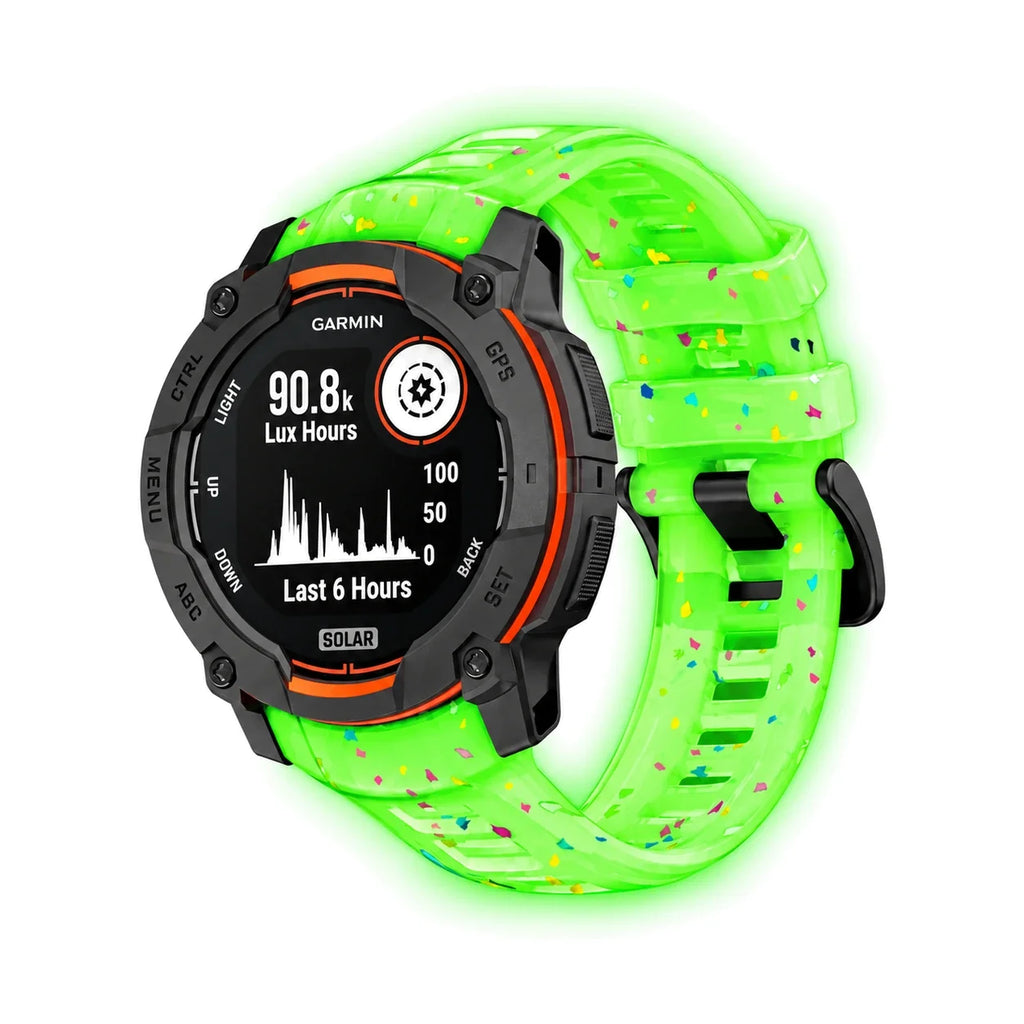 Lumen strap, bright fluorescent green silicone with light effect, front view - Garmin Quick Release 22mm