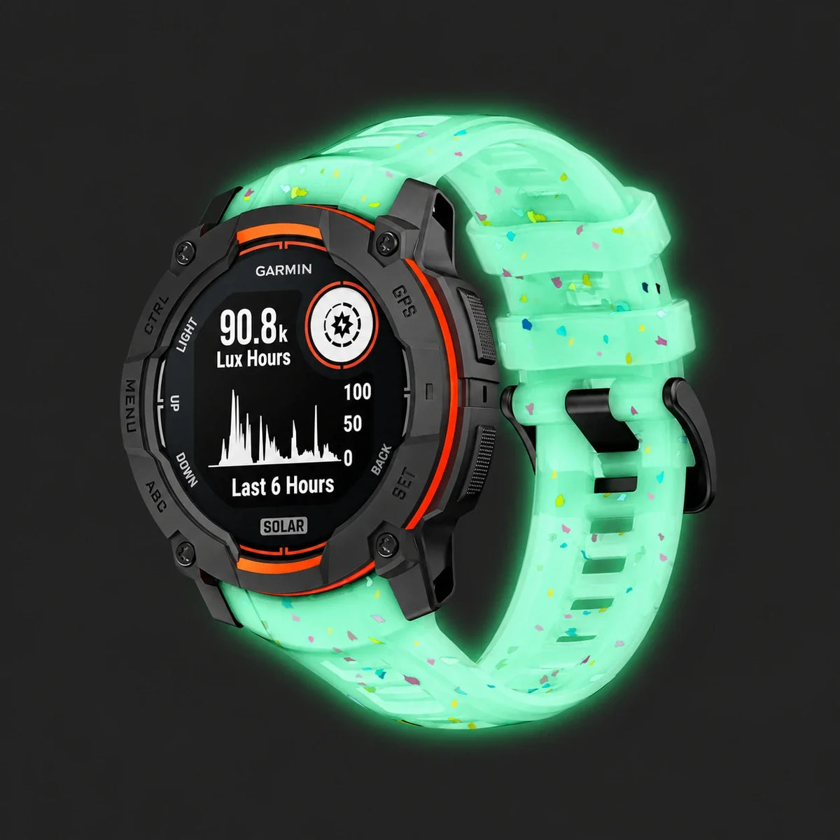 Lumen silicone strap, glow-in-the-dark green, front view - Garmin Quick Release 22mm
