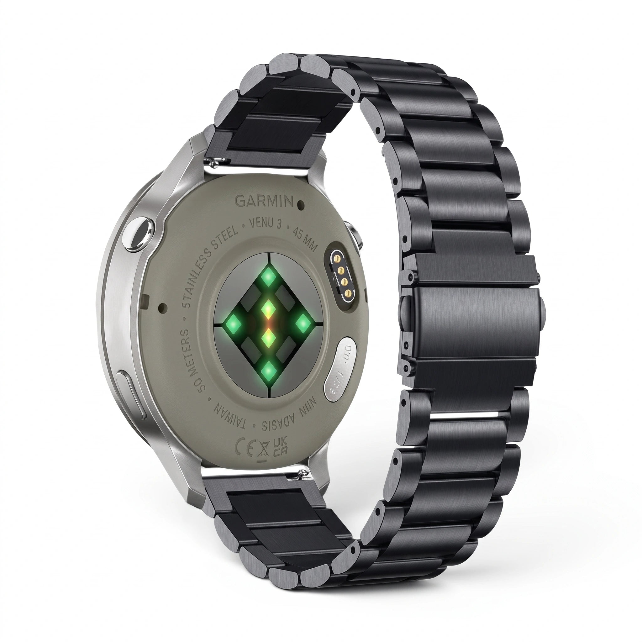 Bracelet Maillon acier inoxydable acier noir, vue de face 2 - Garmin Quick Release 22mm | Clipz-it