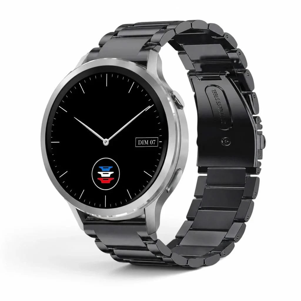 Bracelet Maillon acier inoxydable acier noir, vue de face - Garmin Quick Release 22mm | Clipz-it
