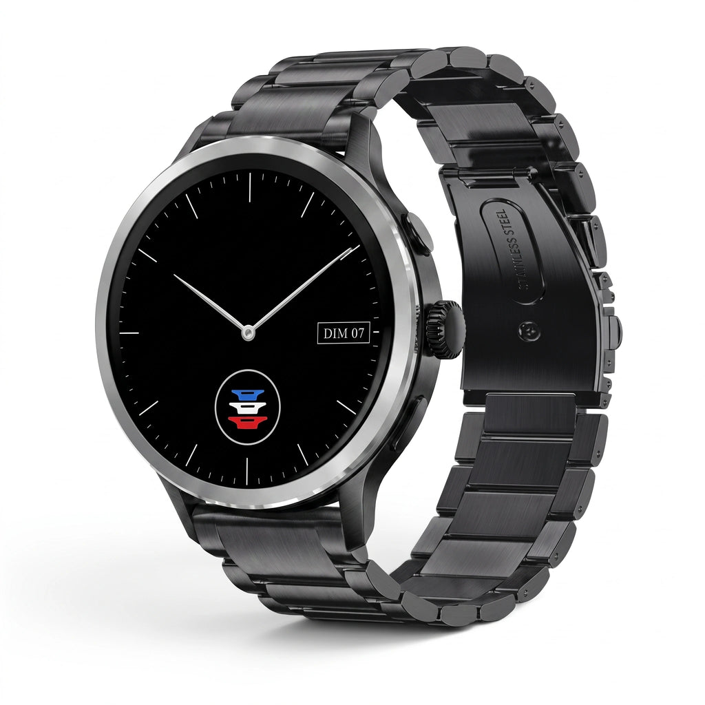 Bracelet Maillon acier inoxydable acier noir, vue de face - Garmin Quick Release 22mm | Clipz-it