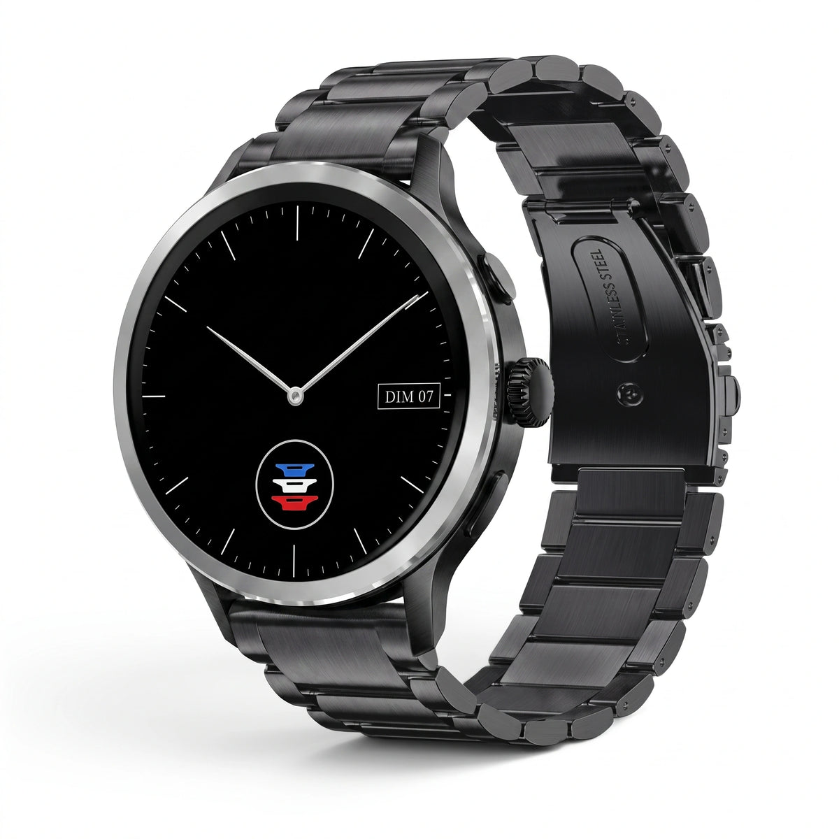 Bracelet Maillon acier inoxydable acier noir, vue de face - Garmin Quick Release 22mm | Clipz-it