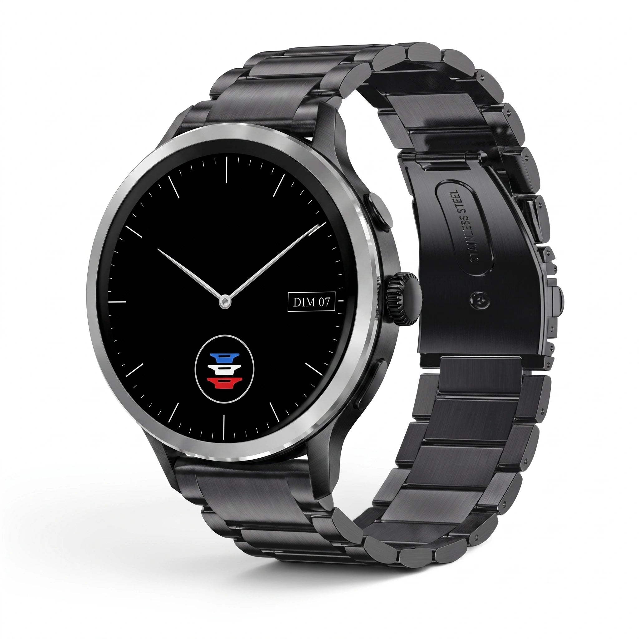 Bracelet Maillon acier inoxydable acier noir, vue de face - Garmin Quick Release 22mm | Clipz-it