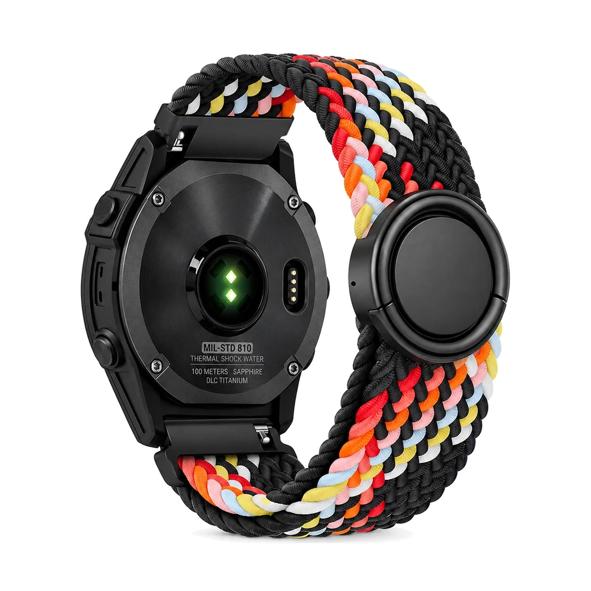 Natte nylonový pletený remienok, noir arc-en-ciel, pohľad zozadu - Garmin Quick Release 22mm