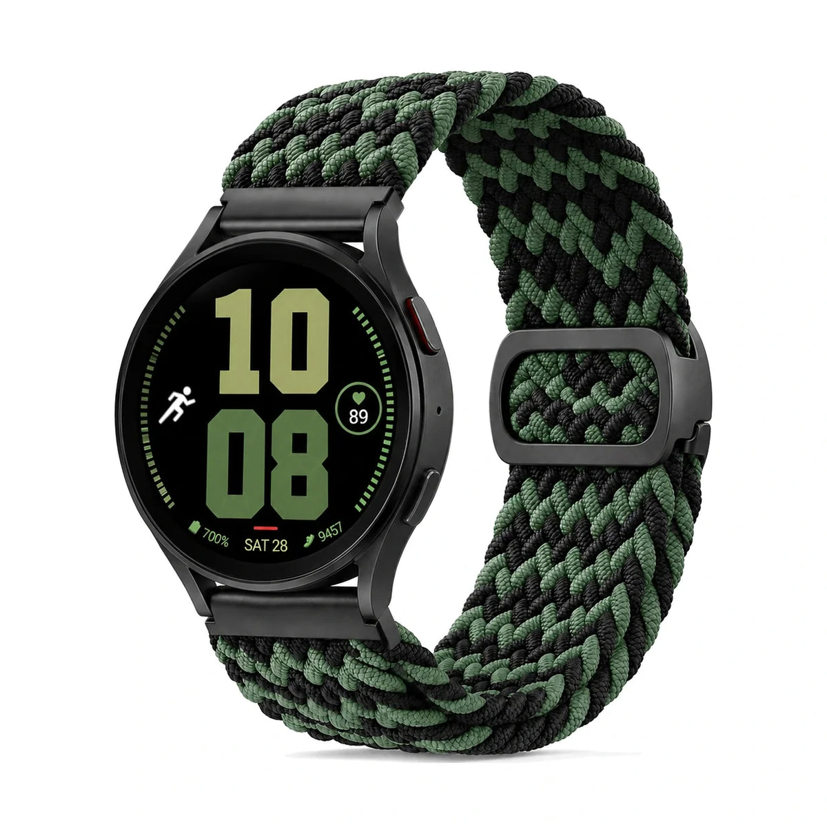 Pletený nylonový remienok Natte čierno-zelený, pohľad spredu – Garmin Quick Release 22 mm