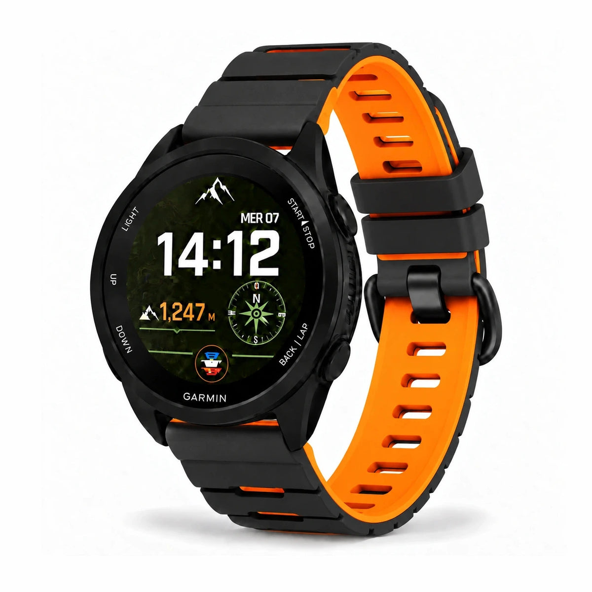 Bracelet Octave silicone bicolore noir/orange, vue de face - Garmin Quick-Release 22mm | Clipz-it