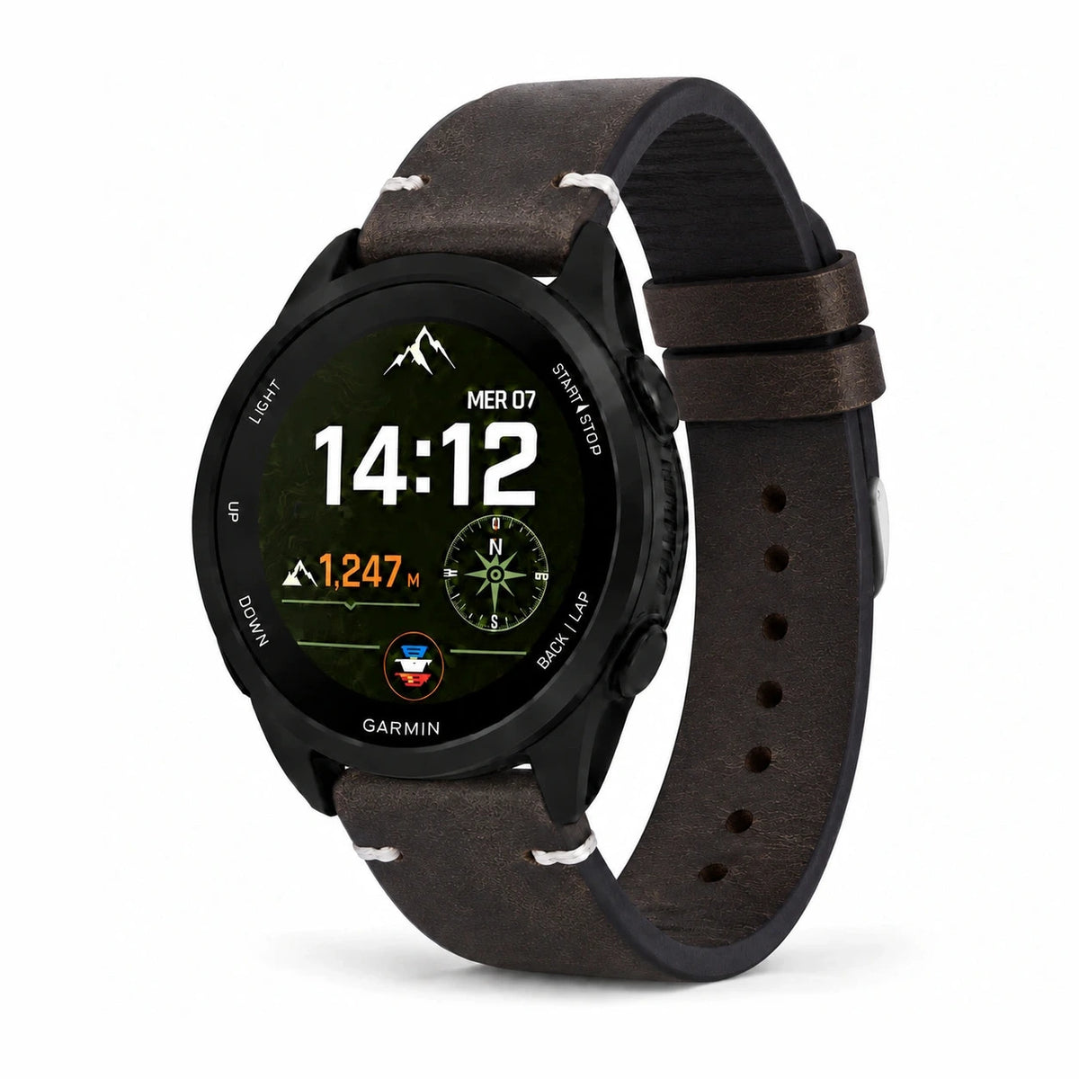 Kožni remen za sat Patine od prave kože, smeđi - Garmin Quick Release 22 mm | Clipz-it