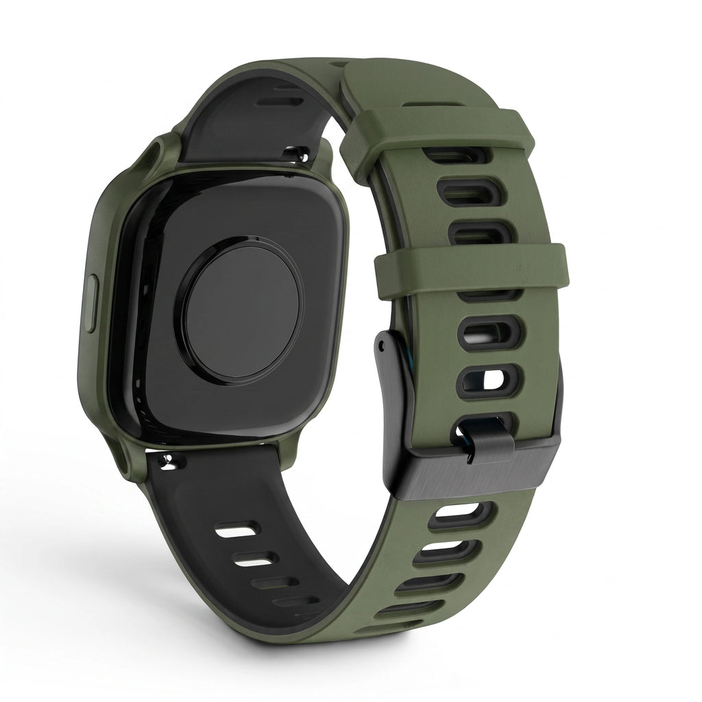 Bracelet Rhythm silicone vert militaire, vue de profil - Garmin Quick Release 22mm | Clipz-it