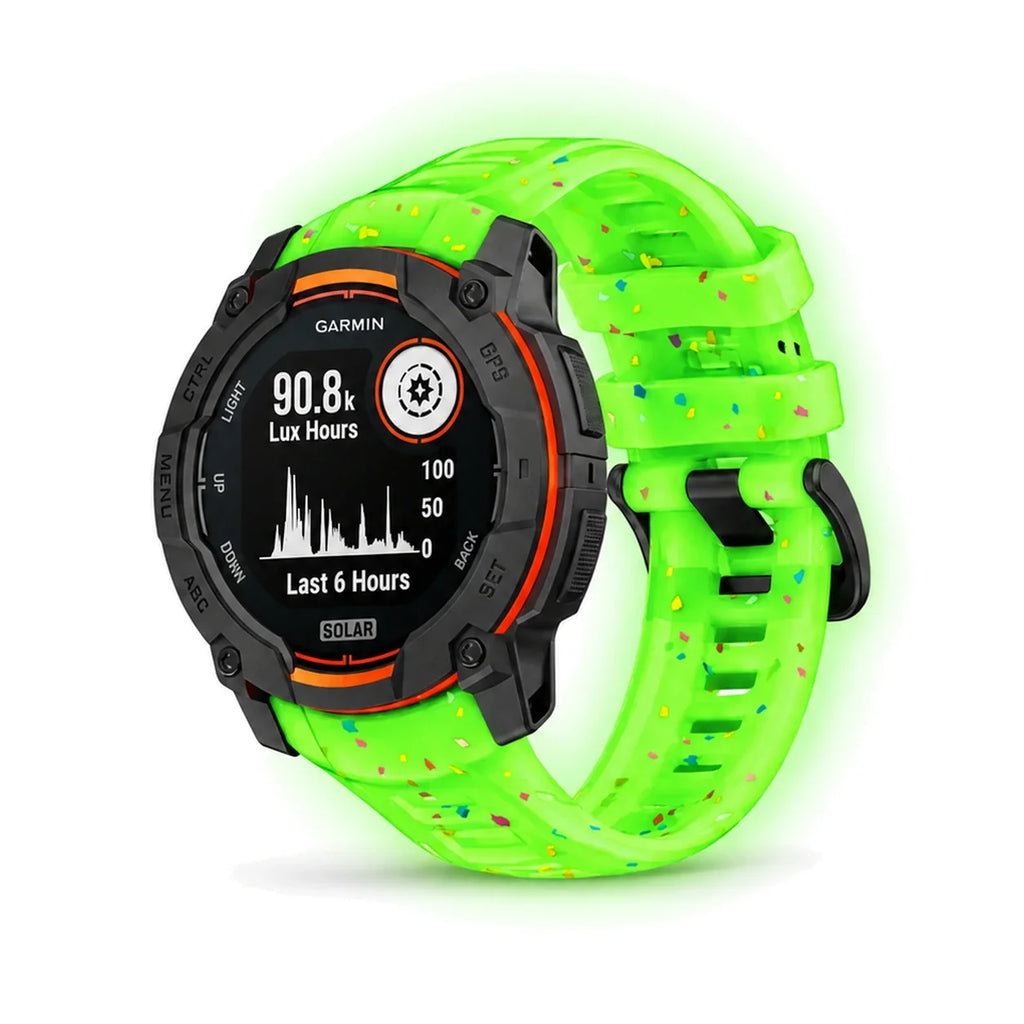 Lumen strap, bright fluorescent green silicone with light effect, front view - Garmin Quick Release 26mm