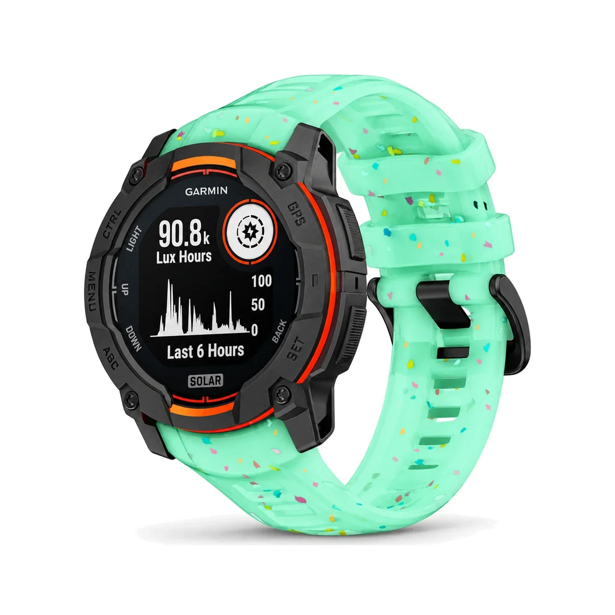 Lumen silicone strap, luminous green in daylight, front view - Garmin Quick Release 26mm