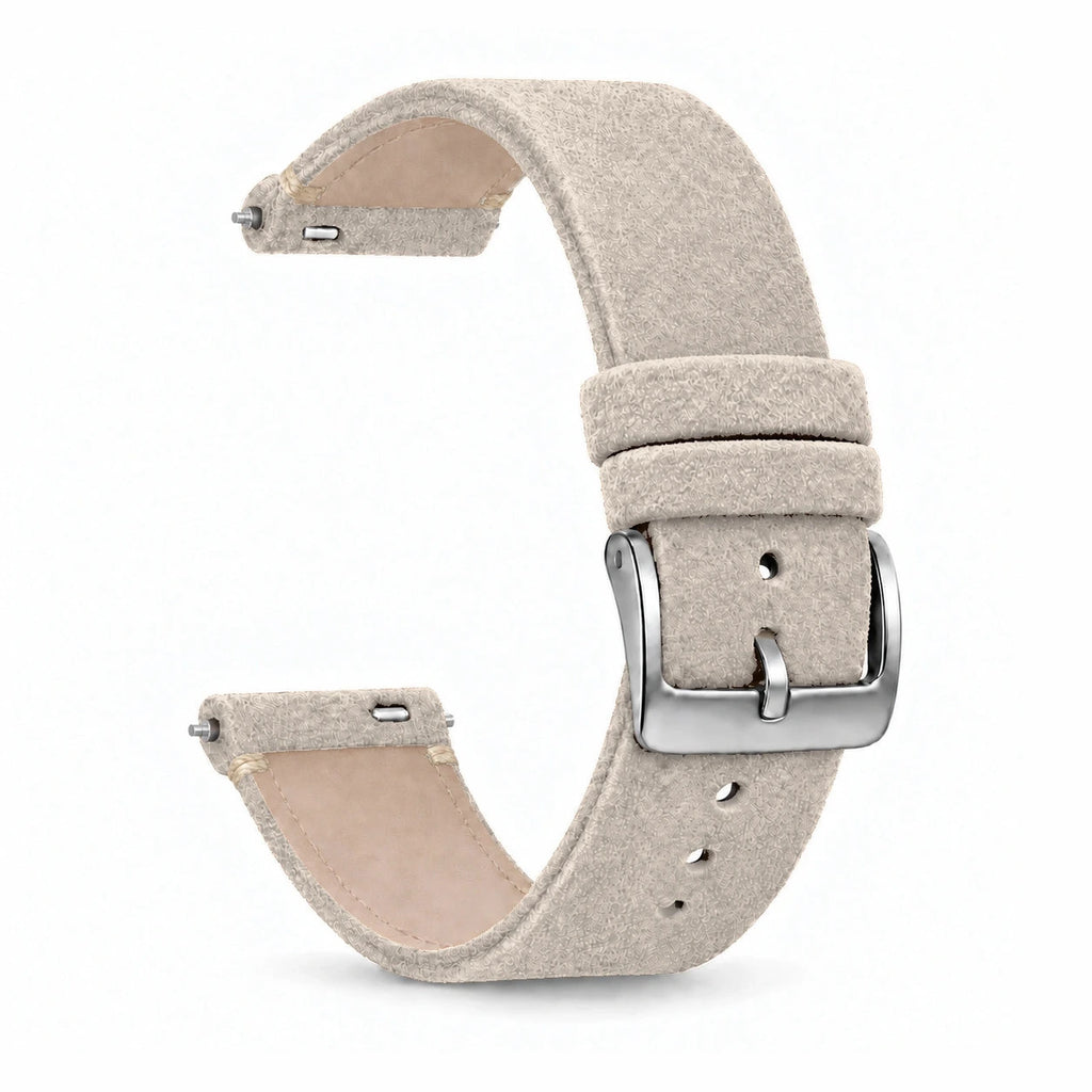 Bracelet Camden daim nubuck blanc casse, vue de face 2 - Garmin Quick-Release | Clipz-it