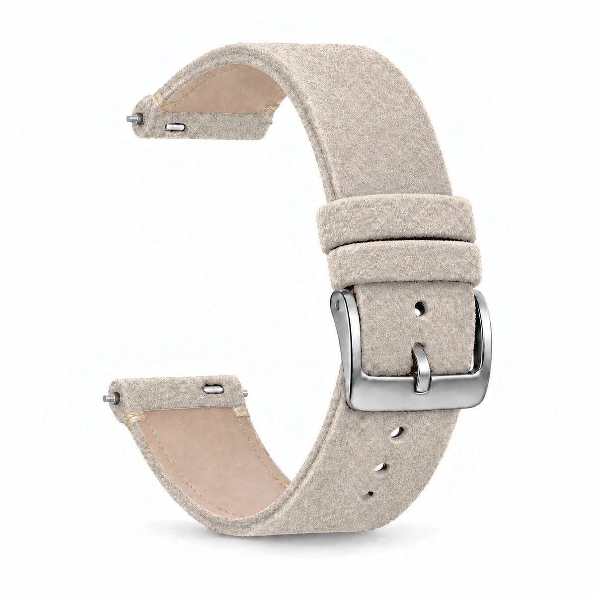 Bracelet Camden daim nubuck blanc casse, vue de face 2 - Garmin Quick-Release | Clipz-it