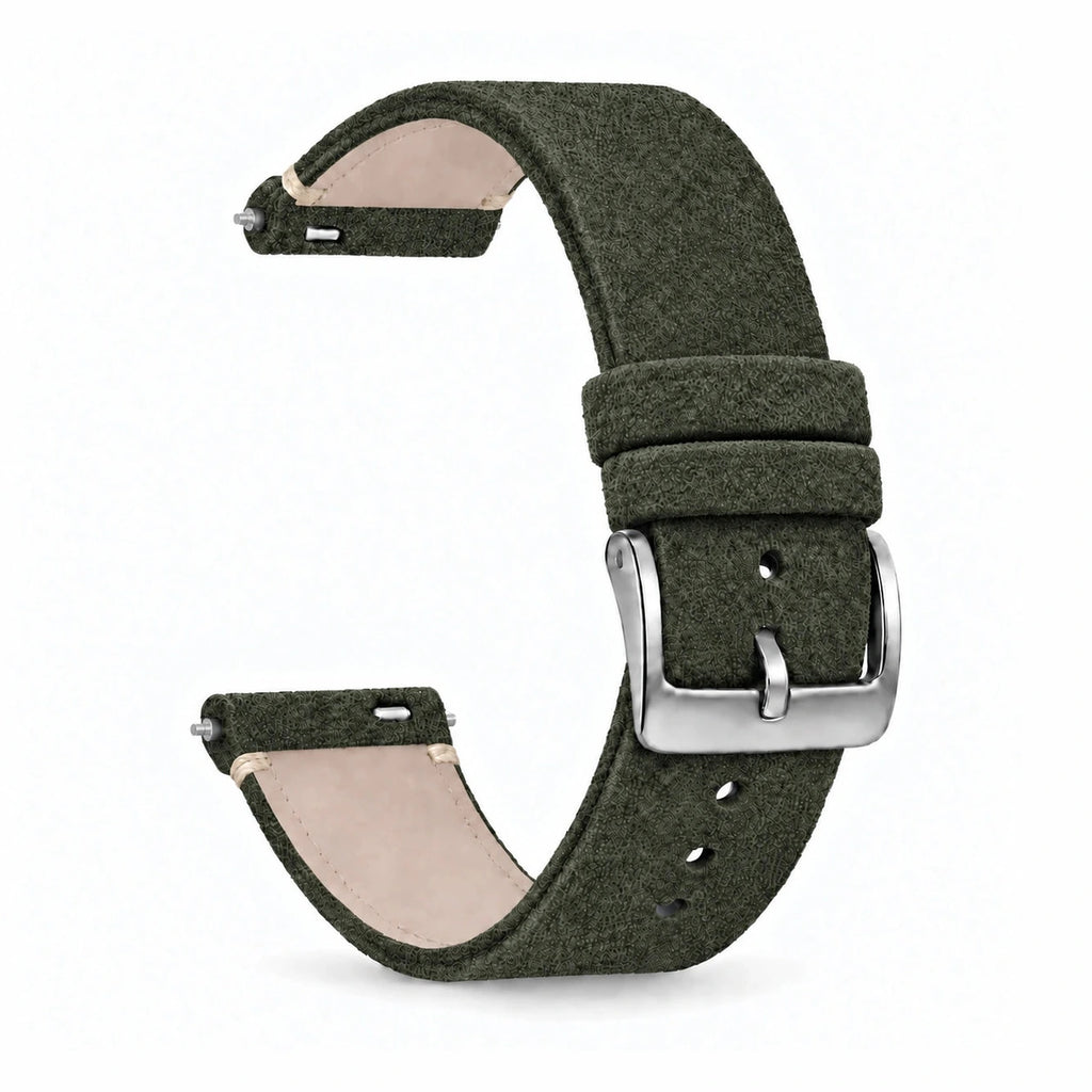 Bracelet Camden daim nubuck kaki, vue de face 2 - Garmin Quick-Release | Clipz-it