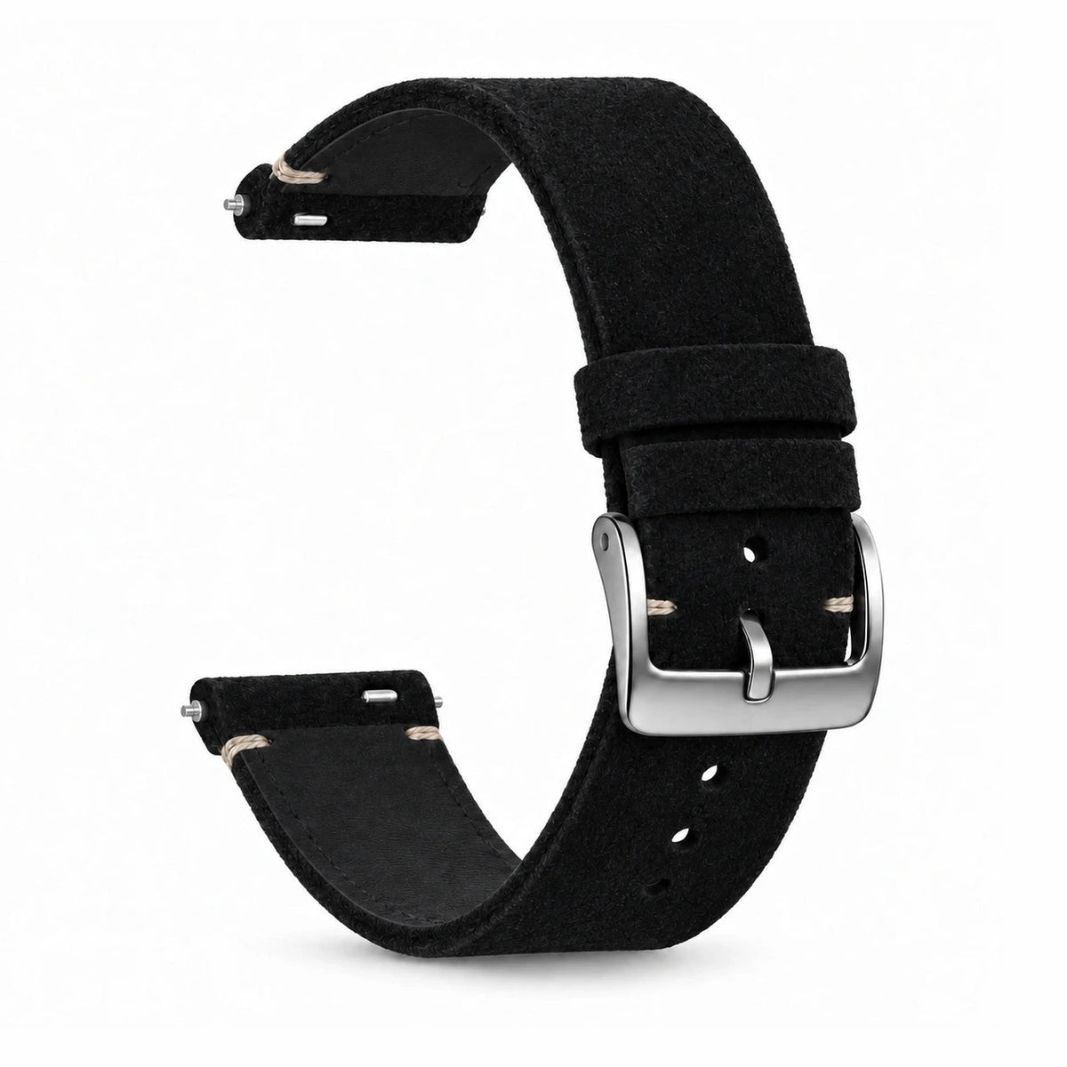 Bracelet Camden daim nubuck noir, vue de face 2 - Garmin Quick-Release | Clipz-it