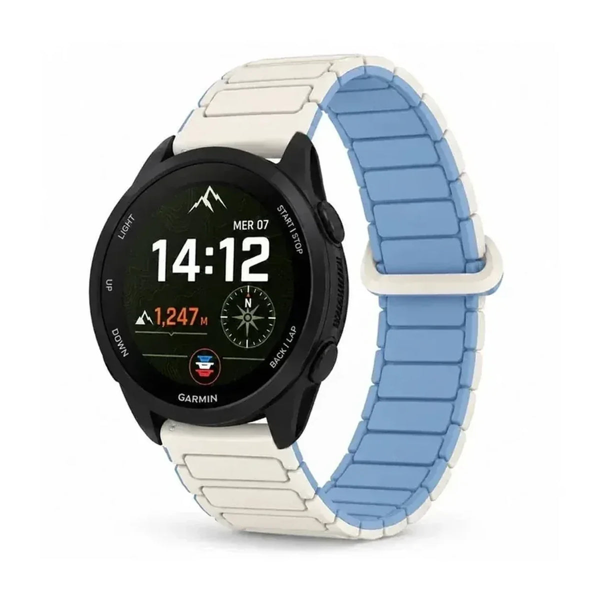 Bracelet Pulse silicone magnetique blanc / bleu - Garmin Quick-Release | Clipz-it