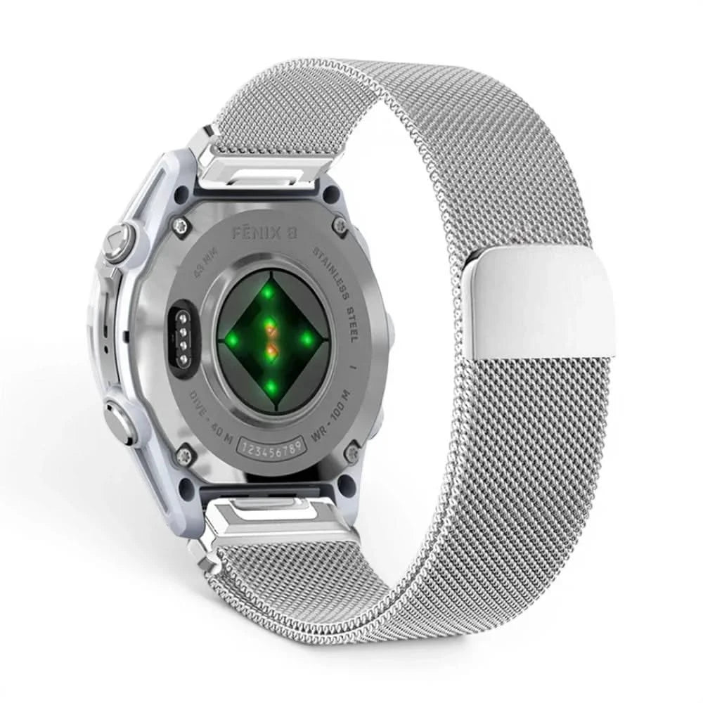 Bracelet Alvéole milanais acier argenté, vue de dos - Garmin QuickFit 20mm | Clipz-it
