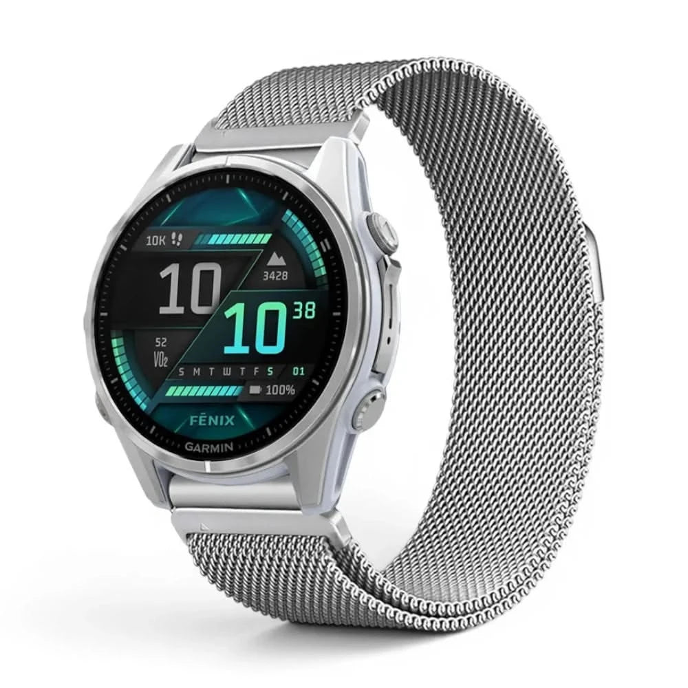 Bracelet Alvéole milanais acier argenté, vue de face 2 - Garmin QuickFit 20mm | Clipz-it