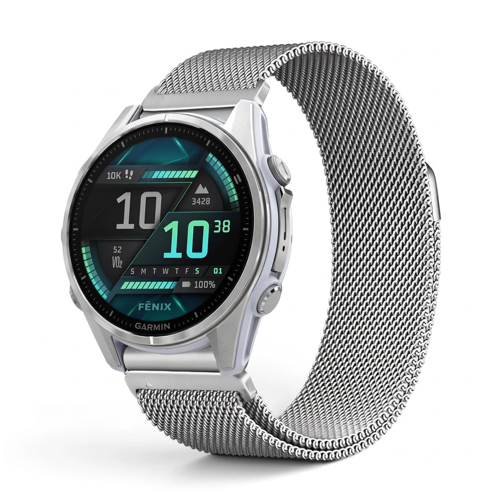 Bracelet Alvéole milanais acier argenté, vue de face 2 - Garmin QuickFit 20mm | Clipz-it